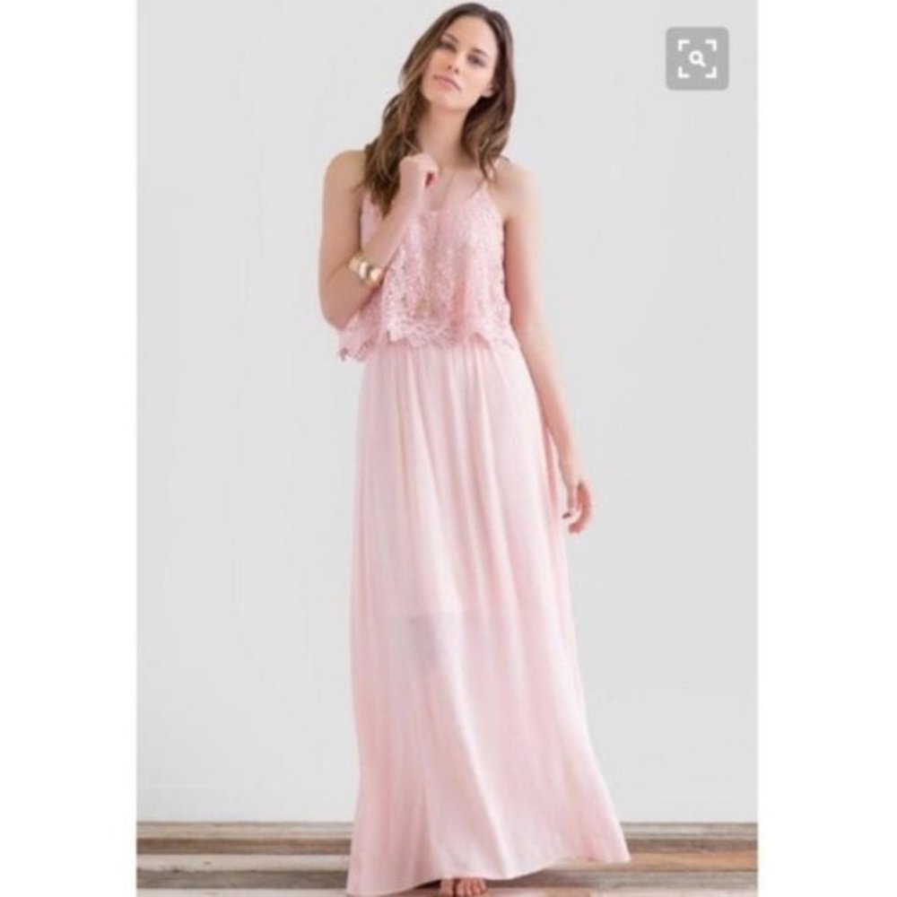 Francesca's Collections Light Pink Lace Maxi Dress